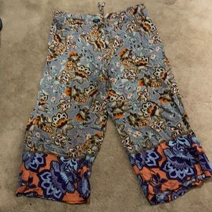 LOFT batik print wide leg cropped pant tie waist